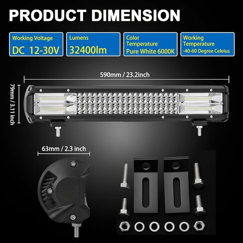 Willpower 22 inch LED Work Light Bar, Triple Row 324W Spot Flood Combo Beam Off Road Driving Fog Lights with Mounting Bracket for Pickup SUV ATV UTV Truck Light, 12V 24V in Kuwait