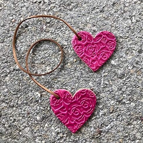 | Leather Car Air Freshener | Double Heart | Rose Pattern (Fuchsia, Leather Scent) in Kuwait