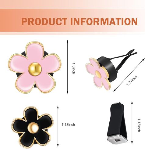 6PCS Car Air Vent Clip, Cute Daisy Air Conditioning Outlet Clip, Car Flower Air Freshener Clip, Auto Interior Decor Accessories for Women and Girls (Black-Pink-White, 6PCS) in Saudi Arabia
