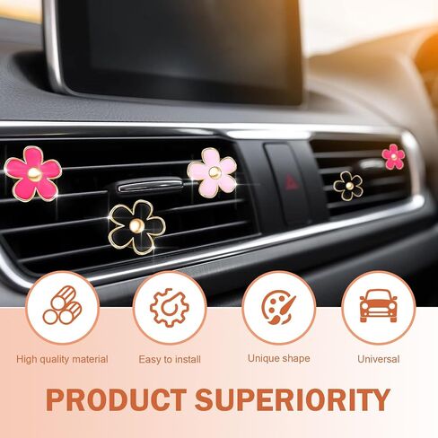 6PCS Car Air Vent Clip, Cute Daisy Air Conditioning Outlet Clip, Car Flower Air Freshener Clip, Auto Interior Decor Accessories for Women and Girls (Black-Pink-White, 6PCS) in Saudi Arabia