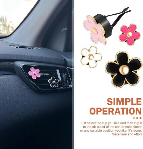 6PCS Car Air Vent Clip, Cute Daisy Air Conditioning Outlet Clip, Car Flower Air Freshener Clip, Auto Interior Decor Accessories for Women and Girls (Black-Pink-White, 6PCS) in Saudi Arabia