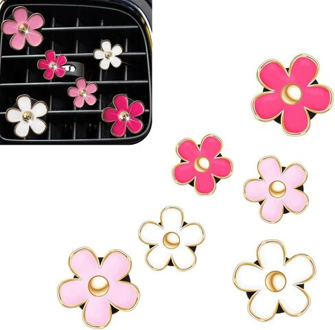 6PCS Car Air Vent Clip, Cute Daisy Air Conditioning Outlet Clip, Car Flower Air Freshener Clip, Auto Interior Decor Accessories for Women and Girls (Black-Pink-White, 6PCS) in Saudi Arabia
