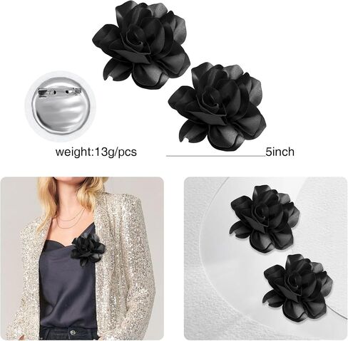 2Pcs 5in Dainty Satin Fabric Flower Brooch Extra Large Rose Camellia Flower Brooches Lapel Pins for Women Wedding Party Dance Banquet Clothes Jewelry Accessories in Saudi Arabia