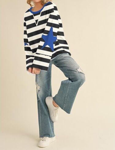 Women Teen Girls Cute Oversized Crewneck Sweatshirt Y2k Star Seashell Graphic Long Sleeve Sweatshirt Preppy Clothes in Saudi Arabia