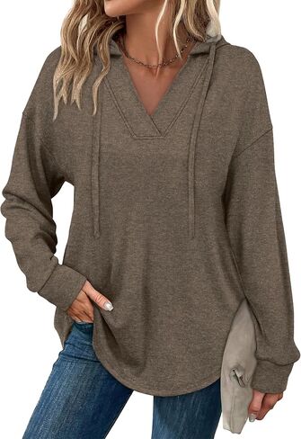 هوديس Sampeel للنساء العصرية Fall Fashion 2025 v الرقبة شيرت كبير الحجم بالإضافة إلى قمم الحجم من الملابس in Saudi Arabia