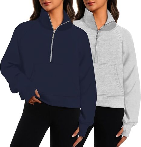 2 Pack Womens Sweatshirts Half Zip Cropped Pullover Fleece Quarter Zipper Hoodies 2025 Fall Fashion Outfits Clothes in Kuwait