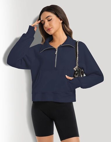 2 Pack Womens Sweatshirts Half Zip Cropped Pullover Fleece Quarter Zipper Hoodies 2025 Fall Fashion Outfits Clothes in Kuwait