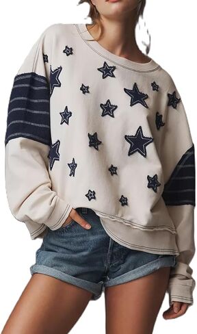 Women Teen Girls Cute Oversized Crewneck Sweatshirt Y2k Star Seashell Graphic Long Sleeve Sweatshirt Preppy Clothes in Kuwait