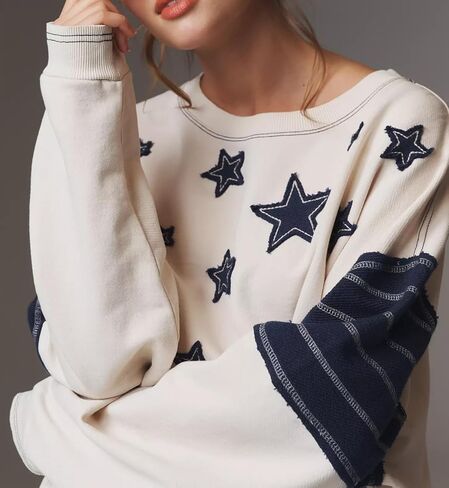 Women Teen Girls Cute Oversized Crewneck Sweatshirt Y2k Star Seashell Graphic Long Sleeve Sweatshirt Preppy Clothes in Kuwait