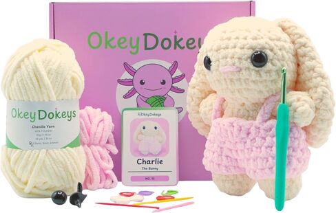 Okey Dokeys Beginner Crochet Kit – Easy Amigurumi Starter Kit for Adults & Kids – Step-by-Step Video Tutorials – Soft Chunky Chenille Yarn and Crochet Supplies Included (Crochet Axolotl Kit) in Saudi Arabia