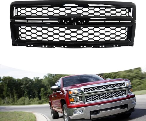 munirater Front Upper Bumper Grille Gloss Black Honeycomb Replacement for Silverado 1500 LT LTZ WT 2014-2015 in Saudi Arabia