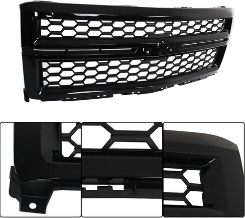 munirater Front Upper Bumper Grille Gloss Black Honeycomb Replacement for Silverado 1500 LT LTZ WT 2014-2015 in Saudi Arabia