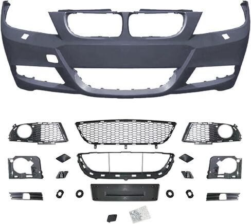 مجموعة غلاف المصد الأمامي مجموعة متوافقة مع 2009-2012 BMW E90 E91 3-Series تشمل مصبغة أقل ، أغطية ضوء الضباب ، حامل لوحة الترخيص in Saudi Arabia