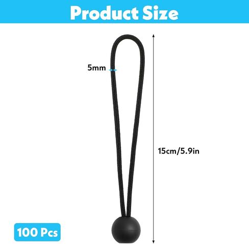 cobee 100 Pcs 6 Inch Bungee Cords with Balls, Heavy Duty Bungee Balls Tarp Bungee Cords Elastic Cord Tarp Tie Down Straps Bungee Straps for Camping Tents Shelter Cargo Luggage in Saudi Arabia