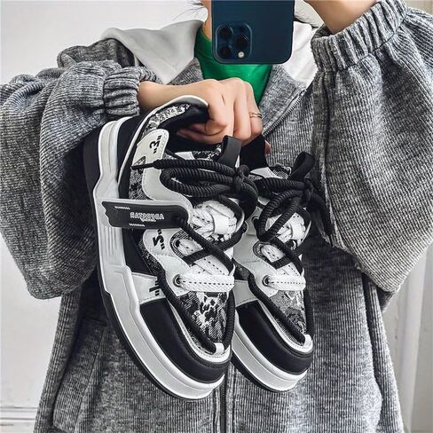 Preppy Sports Sneakers - All-Season Low Top Lace-Up Shoes with Faux Upper, Fabric Inner & PVC Sole for Running, Casual Outdoor Activities - Comfortable & Durable Skateboarding Footwear in Saudi Arabia