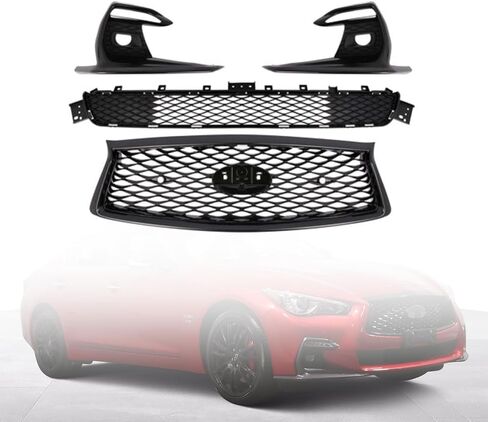 Front Grille Fog Light Bezels Set Compatible with 2018 2019 2020 2021 2022 Infiniti Q50 Sport modes - 4PCS Front Upper Lower Grille Fog Light Bezel Cover in Saudi Arabia
