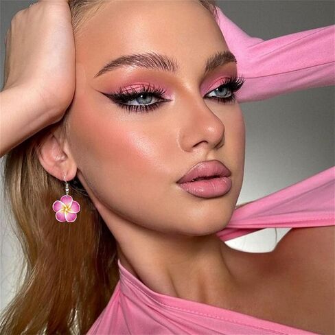 Dreuyet Colorful Plumeria Rubra Necklace Earrings Set for Women Elegant Hawaiian Style Flower Necklaces Bohemia Tropical Flower Dangle Earrings Luau Beach Party Accessories in Kuwait