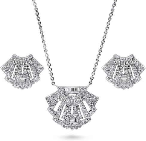Berricle Sterling Silver Vintage مستوحى من Art Deco Cubic Zirconia CZ Necklace and Occlace for Women ، Rhodium Plated in Saudi Arabia