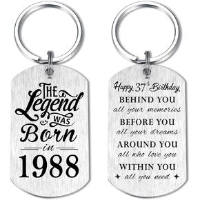 Yobent 37th Birthday Gifts for Men 1988, Happy 37th Birthday Keychain, 37 Year Old Bday Gifts for Man Male, The Legend was Born in 1988 in Saudi Arabia