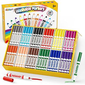 Washable Markers for Kids, 240 Count Markers Bulk with Broad Line Conical Tip, Coloring Marker in 12 Colors for Classroom School Supplies and Art Projects in Kuwait