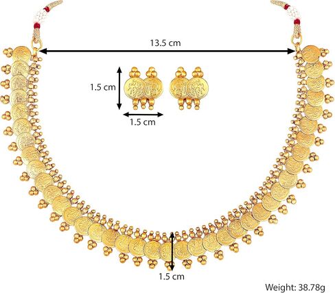 Aheli Gold Tone Indian Goddess Laxmi Coin Necklace Earrings Set South Indian Ethnic Wedding Party Wear Fashion Jewelry Gift for Women in Saudi Arabia