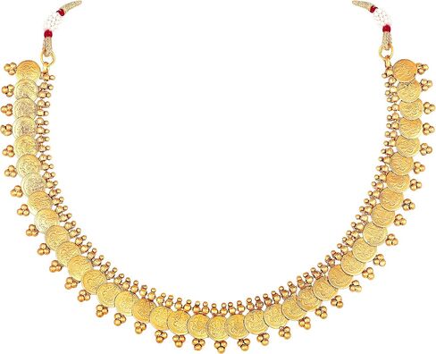 Aheli Gold Tone Indian Goddess Laxmi Coin Necklace Earrings Set South Indian Ethnic Wedding Party Wear Fashion Jewelry Gift for Women in Saudi Arabia