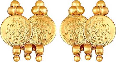 Aheli Gold Tone Indian Goddess Laxmi Coin Necklace Earrings Set South Indian Ethnic Wedding Party Wear Fashion Jewelry Gift for Women in Saudi Arabia