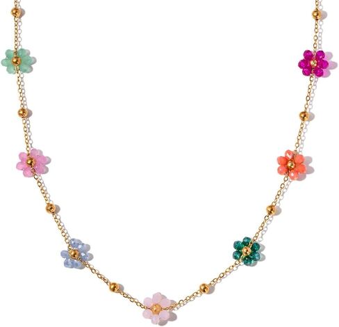 Daisy Pearl Necklace Bracelet Earring three piece set, Dainty Pearl Choker Jewelry for Women as Flower Necklace set Gift, 14K Gold Plated Stainless Steel Gold Necklace set as Birthday Gifts for Her Daisy Costume Gift in Saudi Arabia