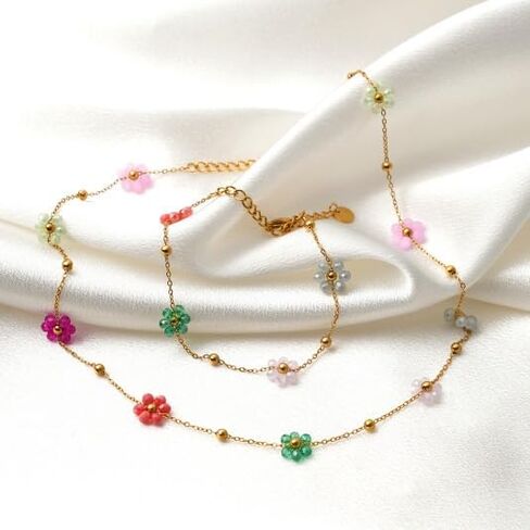Daisy Pearl Necklace Bracelet Earring three piece set, Dainty Pearl Choker Jewelry for Women as Flower Necklace set Gift, 14K Gold Plated Stainless Steel Gold Necklace set as Birthday Gifts for Her Daisy Costume Gift in Saudi Arabia