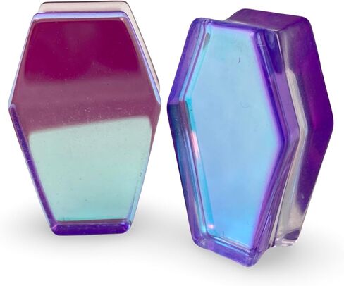 Mystic Metals Body Jewelry Pair of Purple/Aqua Coffin Shaped Glass Double Flare Plugs (PG-551) in Saudi Arabia