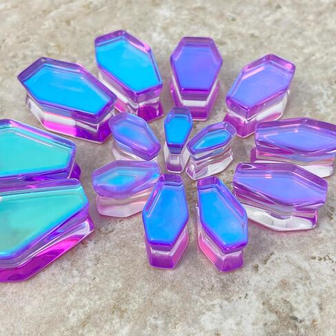 Mystic Metals Body Jewelry Pair of Purple/Aqua Coffin Shaped Glass Double Flare Plugs (PG-551) in Saudi Arabia