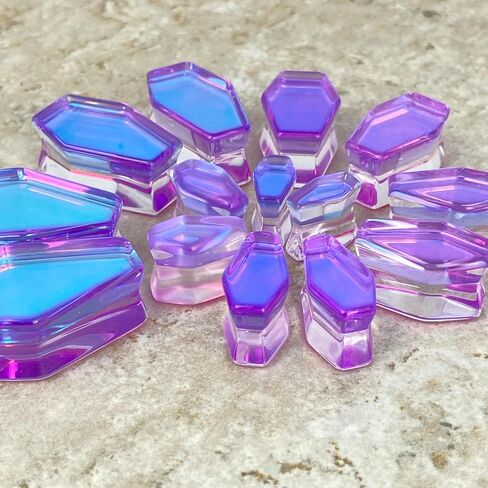 Mystic Metals Body Jewelry Pair of Purple/Aqua Coffin Shaped Glass Double Flare Plugs (PG-551) in Saudi Arabia