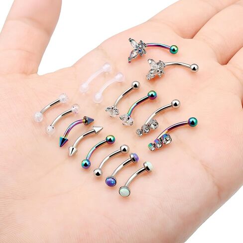 16g 8mm Silver/Black/Rainbow Eyebrow Piercing Jewelry Rings Curved Barbell Vertical Labret Lip Surgical Steel Small Belly Button Snake Eyes Tongue Rook Earrings for Women Men in Kuwait