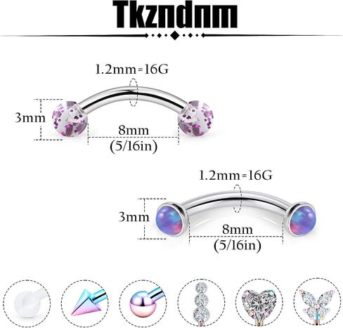 16g 8mm Silver/Black/Rainbow Eyebrow Piercing Jewelry Rings Curved Barbell Vertical Labret Lip Surgical Steel Small Belly Button Snake Eyes Tongue Rook Earrings for Women Men in Kuwait