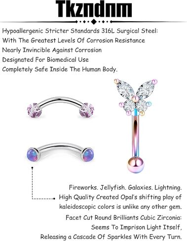 16g 8mm Silver/Black/Rainbow Eyebrow Piercing Jewelry Rings Curved Barbell Vertical Labret Lip Surgical Steel Small Belly Button Snake Eyes Tongue Rook Earrings for Women Men in Kuwait