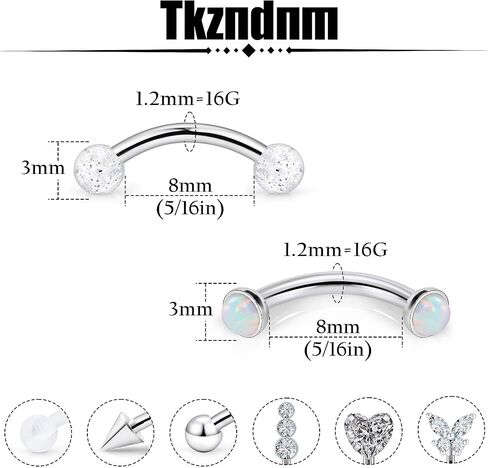 16g 8mm Silver/Black/Rainbow Eyebrow Piercing Jewelry Rings Curved Barbell Vertical Labret Lip Surgical Steel Small Belly Button Snake Eyes Tongue Rook Earrings for Women Men in Kuwait