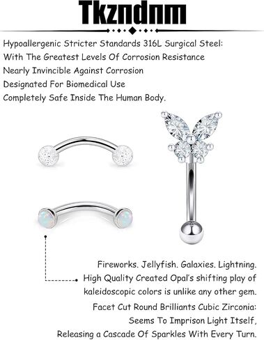 16g 8mm Silver/Black/Rainbow Eyebrow Piercing Jewelry Rings Curved Barbell Vertical Labret Lip Surgical Steel Small Belly Button Snake Eyes Tongue Rook Earrings for Women Men in Kuwait