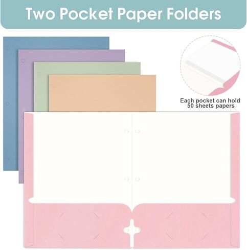 Folders with Pockets, 2 Pocket Folders Bulk (120 Pack, Assorted Colors), Paper Folders with Pockets 3 Hole Punched with Business Card Slot, Letter Size, File Folders for School Office Home in Kuwait