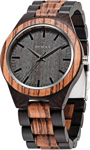 Bymax Men Wood Wood Watch Quartz ، Fashion Handmade Wooden Wrist Howsing Mens in Saudi Arabia
