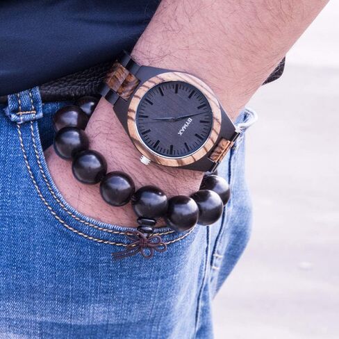 Bymax Men Wood Wood Watch Quartz ، Fashion Handmade Wooden Wrist Howsing Mens in Saudi Arabia