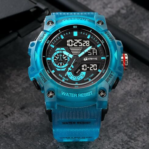 Gosasa Men’s Tactical Watch Analog Digital Dual Display – 50M Waterproof Military Wristwatch with LED Backlight, Stopwatch, Alarm, Countdown – Durable Outdoor Watch in Saudi Arabia
