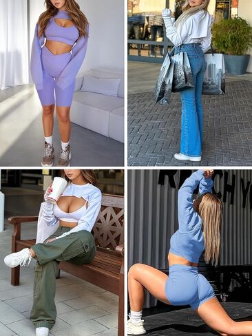 Yousify Womens Long Sleeve Cropped Sweatshirts Workout Casual Pump Gym Cover Ups Bolero Shrugs Y2k Going Out Tops in Kuwait