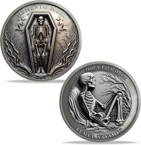 Memento Mori Memento Vivere Coin Stoic Reminder Token Skull Challenge Coin Medallion Stoicism Motivational Gift - Life is Precious in Kuwait