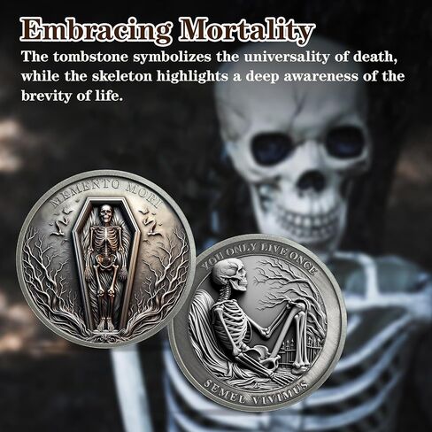 Memento Mori Memento Vivere Coin Stoic Reminder Token Skull Challenge Coin Medallion Stoicism Motivational Gift - Life is Precious in Kuwait