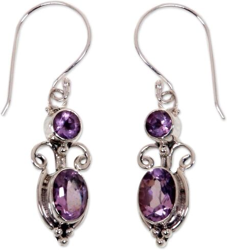 NOVICA Artisan Handmade Amethyst Sterling Silver Dangle Earrings in Saudi Arabia