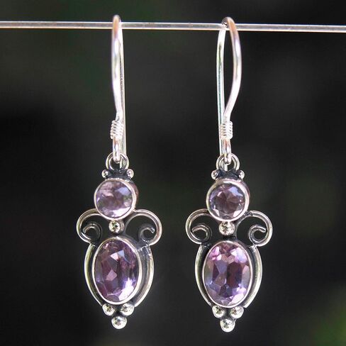 NOVICA Artisan Handmade Amethyst Sterling Silver Dangle Earrings in Saudi Arabia