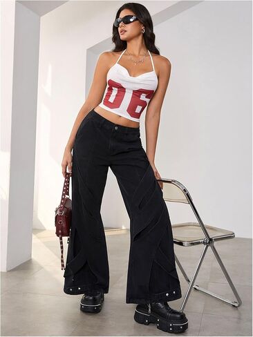 قمصان القميص النسائية Makemechic Tops Tops Halter Tops Tie Backless Letter Letter Print Tank Tops in Saudi Arabia