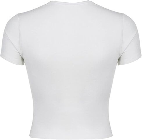 Mxiqqpltky Y2K Fairy Grunge Crop Top for Women Short Sleeve Lace Patchwork T-Shirt Aesthetic Slim Fit Cute Babydoll Top Tees in Kuwait