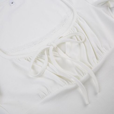 Mxiqqpltky Y2K Fairy Grunge Crop Top for Women Short Sleeve Lace Patchwork T-Shirt Aesthetic Slim Fit Cute Babydoll Top Tees in Kuwait