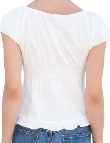Mxiqqpltky Y2K Fairy Grunge Crop Top for Women Short Sleeve Lace Patchwork T-Shirt Aesthetic Slim Fit Cute Babydoll Top Tees in Kuwait